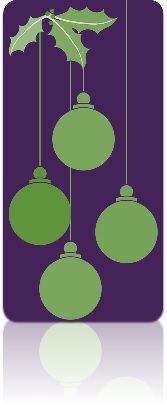 Christmas baubles and holly in green