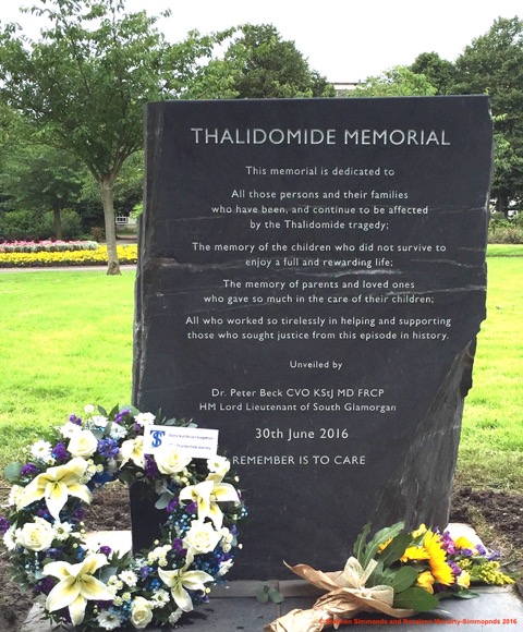 Thalidomide Memorial stone inscribed with a dedication to all those past and present who have been affected by the thalidomide tragedy