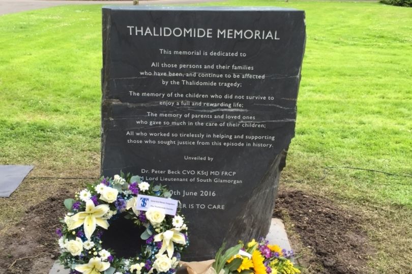 Thalidomide Memorial stone inscribed with a dedication to all those past and present who have been affected by the thalidomide tragedy