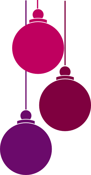 3 Christmas bauble shapes in pink and purple colours