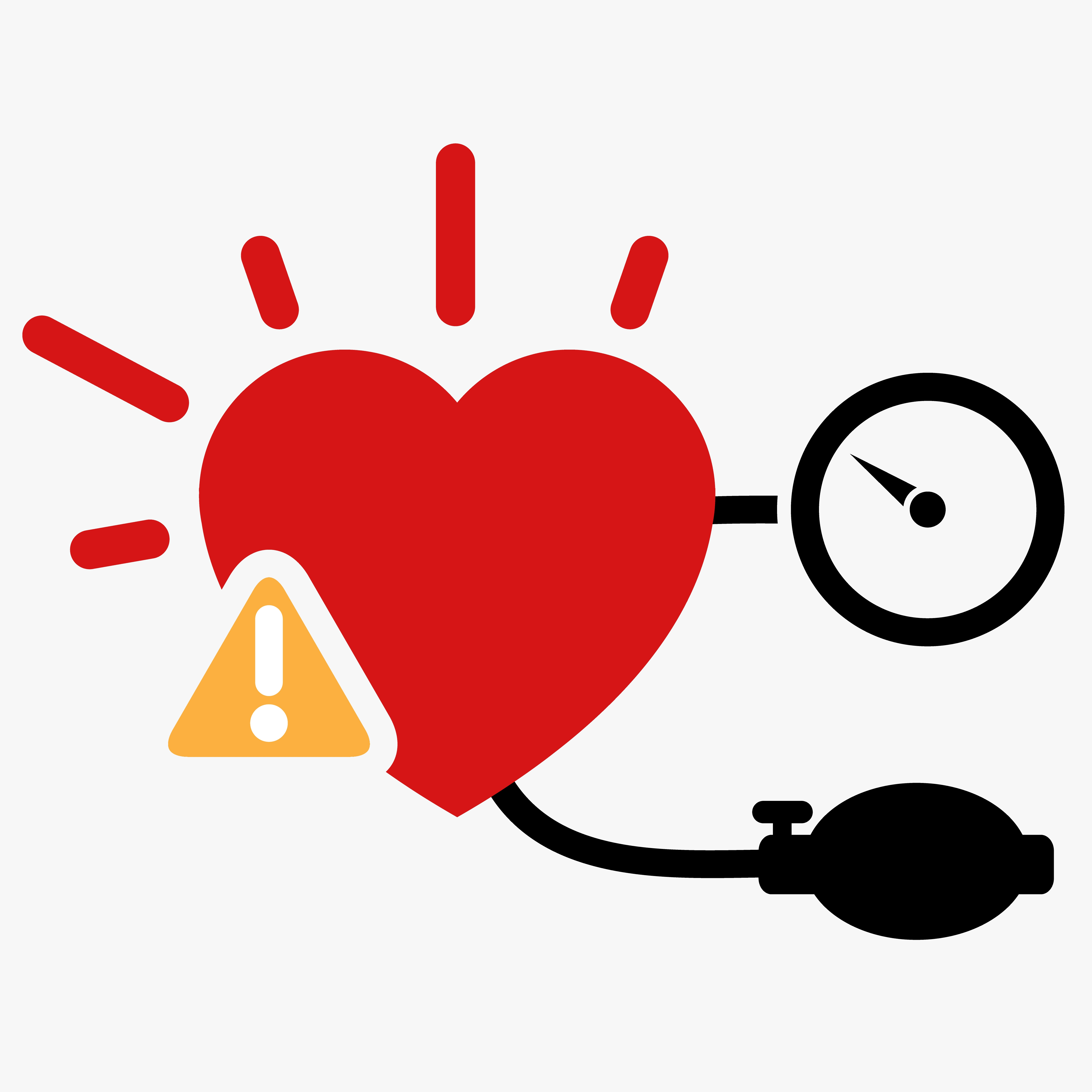 Illustration of a red heart with a sphygmomanometer indicating high blood pressure