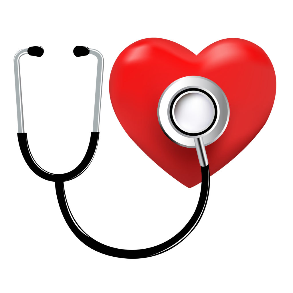 Shiny red heart with stethoscope