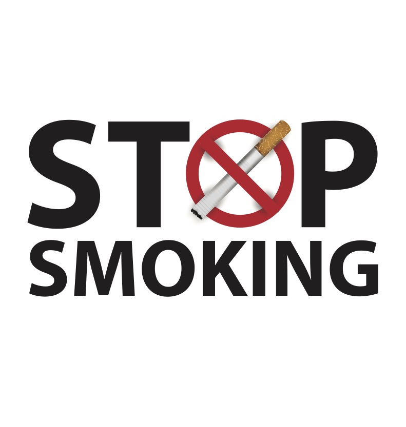 Stop Smoking sign with a cigarette across a 'no-entry' sign for the letter 'O'