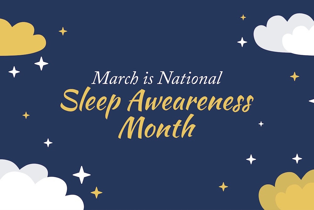 illustration of a starry sky with the words March is National Sleep Awareness Month