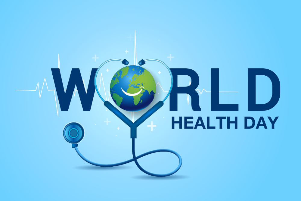 globe surrounded by a stethoscope as the letter O in the words World Health Day